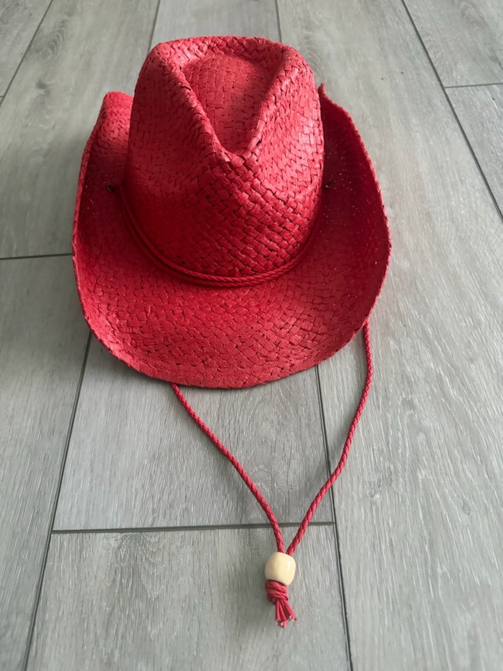 Red Straw Cowboy Hat with Chin Cord